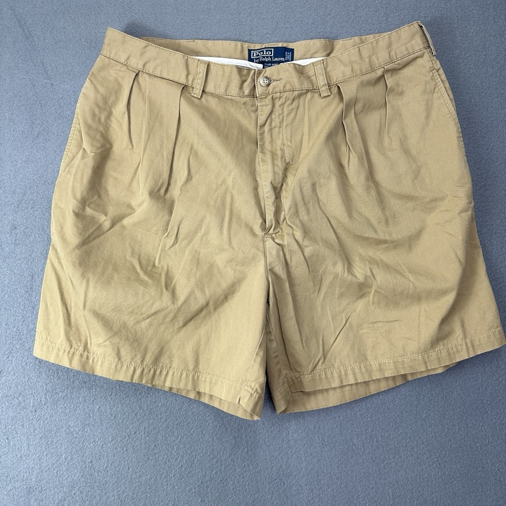 Polo Ralph Lauren Tyler Short Mens Size 38 Khaki Tan Pleated Cotton Chino Shorts